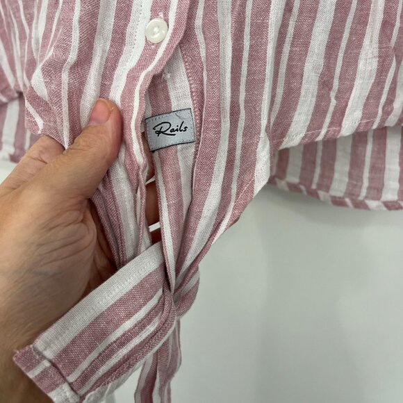 Rails Small Red, White Thea Linen Blend Stripe Short Sleeve Waist Tie T-Shirt - Picture 10 of 16